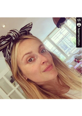 Fearne Cotton Wearing Dana Levy Silk Damask Hair Band in Black Multicolour Hatha