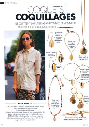 Elle Magazine France featuring Dana Levy Cowrie Shell Charm Beaded Choker