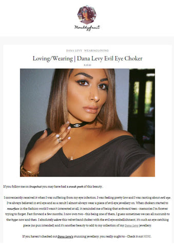 Zara Beg of Mouldy Fruit Blog Wears Dana Levy Evil Eye Choker