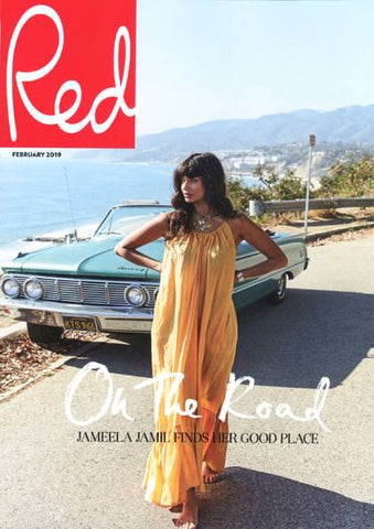 Jameela Jamil wears Dana Levy  Aphrodite Seashell Charms Leather Cord Necklace on the cover of Red Magazine.
