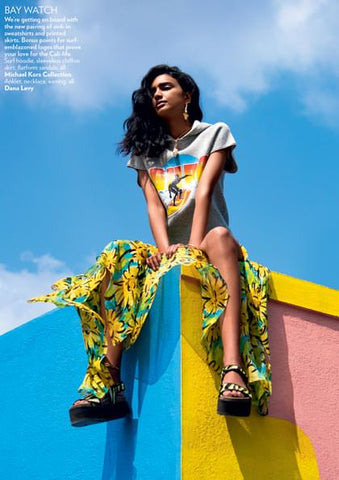 Vogue India March 2019 Issue Featuring Dana Levy Shark Tooth Charm Pearl Hoop Earrings.