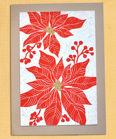 Poinsettia Linocut Christmas Card