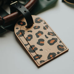 personalised leopard print leather luggage tag create gift love