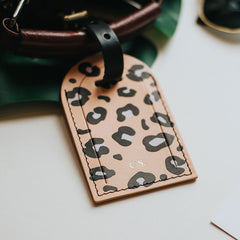 personalised pink leopard print leather luggage tag create gift love