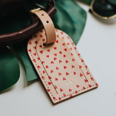 personalised heart print leather luggage tag create gift love