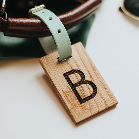 personalised wooden luggage tag initial create gift love