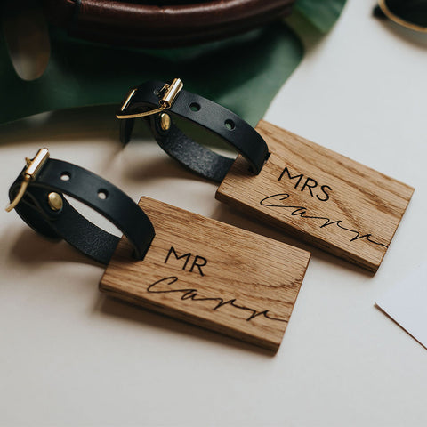personalised wooden luggage tag mr and mrs create gift love
