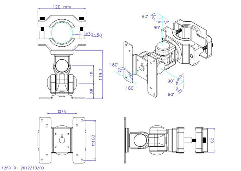 LCD Monitor Pole Bracket Clamp On VESA for dental chairs