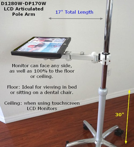 LCD Monitor Pole arm can even see face up, for touch screen applications