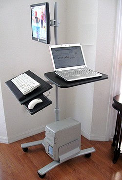 CUZZI Pole Shelf shown holding a Laptoop on a CUZZI DVC03 Pole Computer Workstation