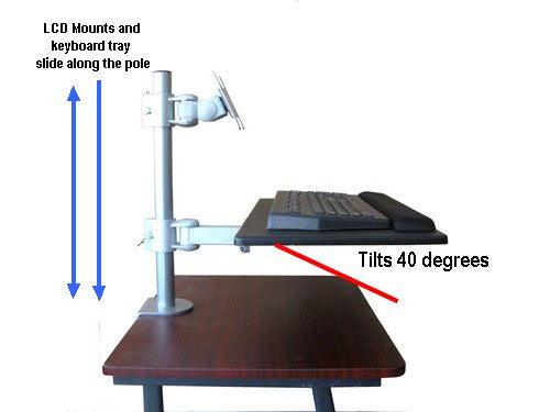 CUZZI DVC02-KB Ergonomic keyboard pole arm tray shown on a CUZZI Monitor Desk Stand