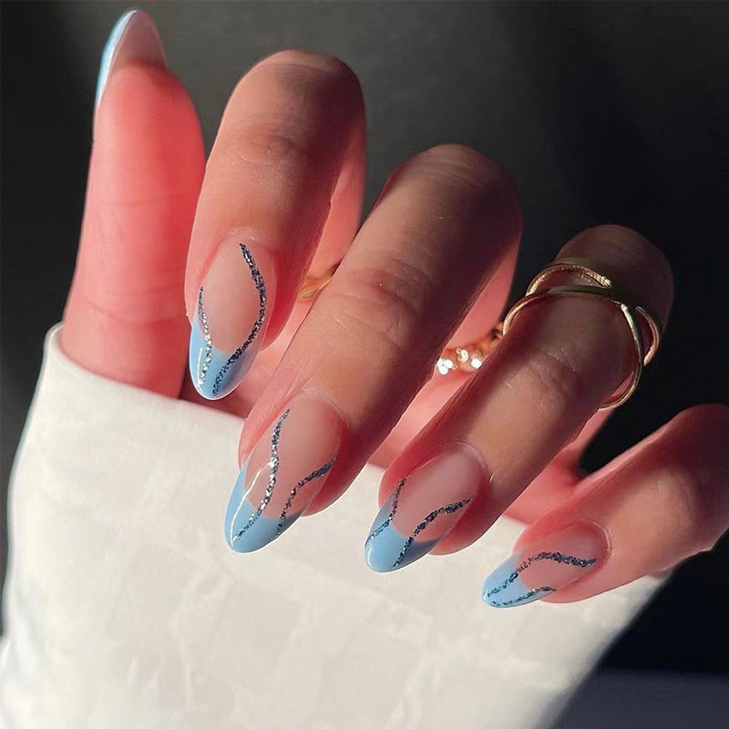 light blue almond nails
