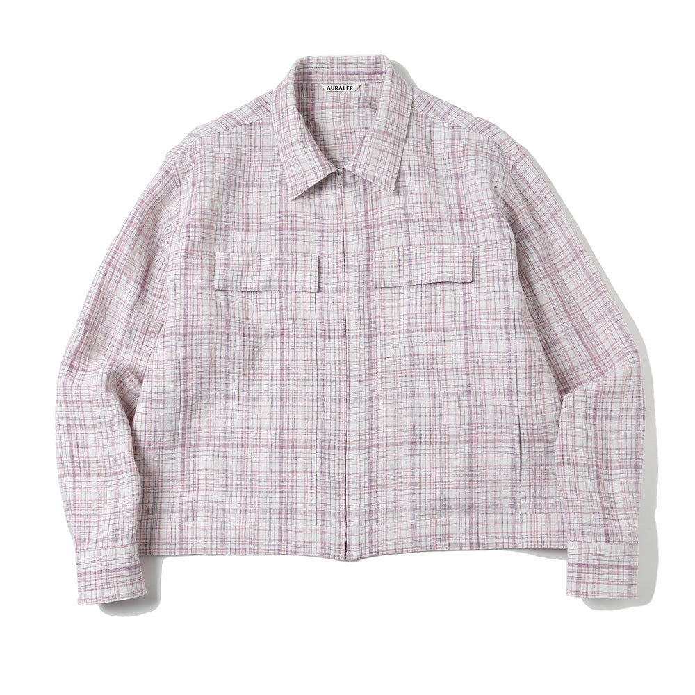 LINEN SILK CHECK ZIP BLOUSON