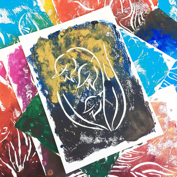 Original Handmade Floral Colourful Screenprint Flower Artwork - Coral, Red, Umber and Sienna Tulips