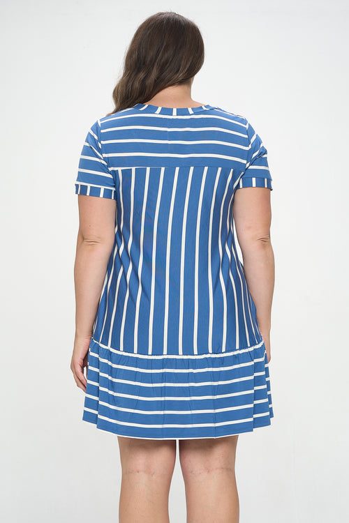 Plus Size Ruffled Striped Shift Dress