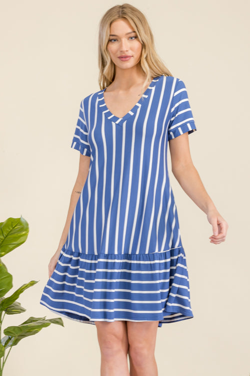 Women's Ruffled Striped Shift Dress