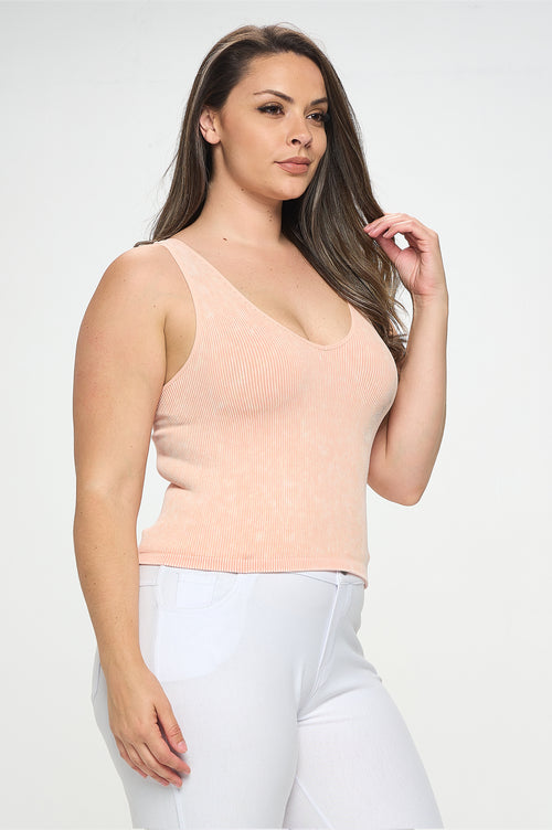 Plus Size V-Neck Seamless Ribbed Tank