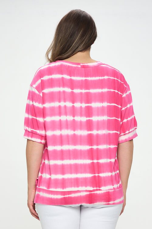 Plus Size Tie-Dye Striped Short Sleeve Top