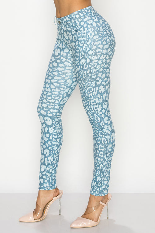 Icy Leopard Print Jeggings with Belt Loops