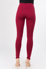 wine red high waisted skinny ponte pants