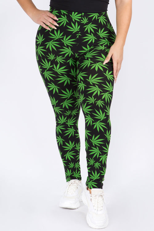 Plus Size Colorful Mary J Marijuana Leaf Print Leggings