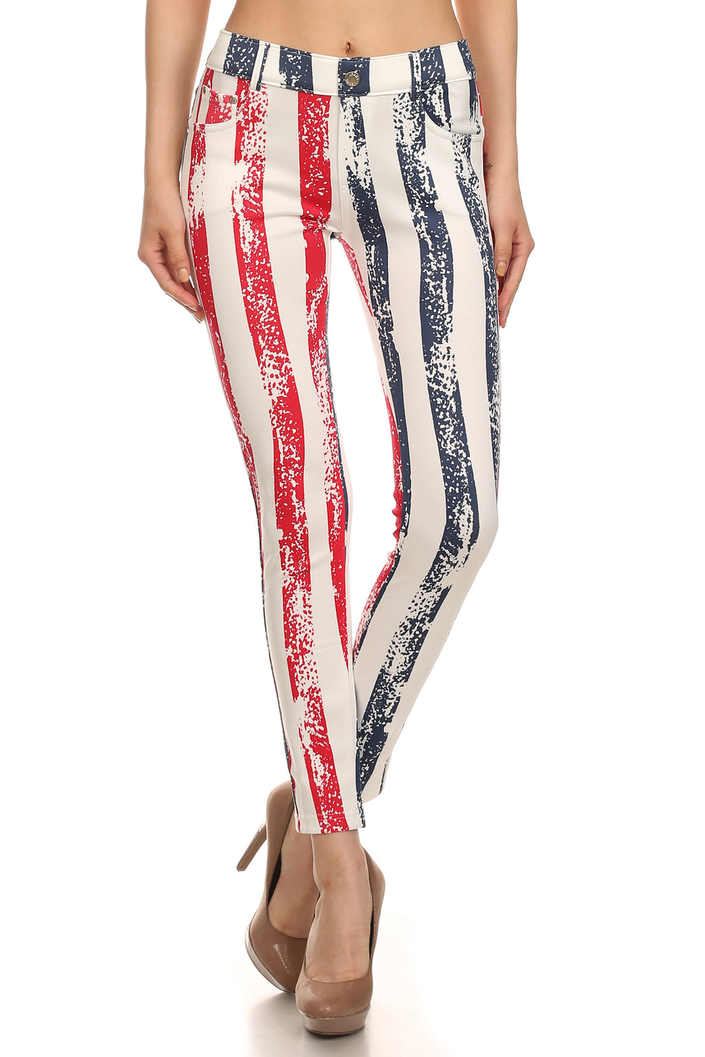 All Stripes American Flag Printed Jeggings katambra
