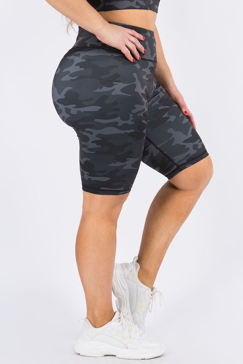 Plus Size Dark Camo Print Biker Shorts