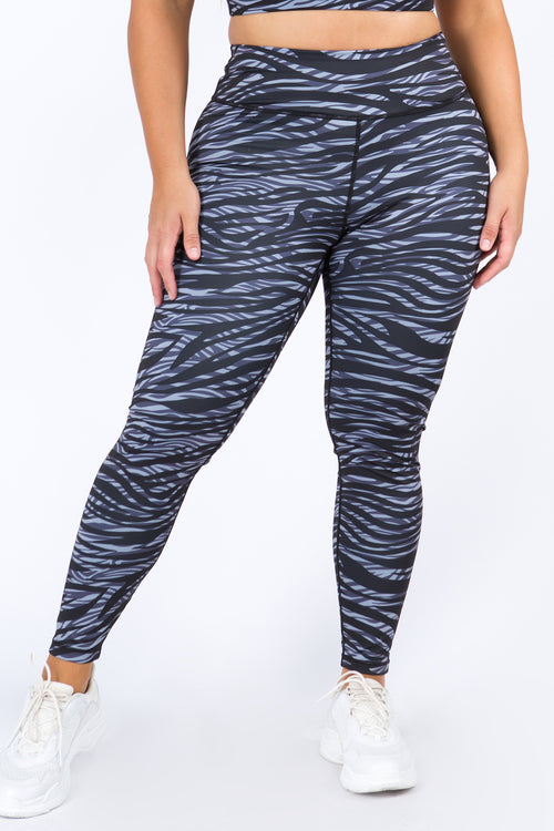 Plus Size Toned Zebra Print Active Leggings