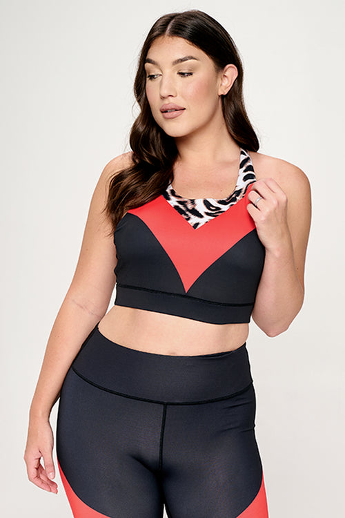 Plus Size Colorblock Cheetah Active Sports Bra