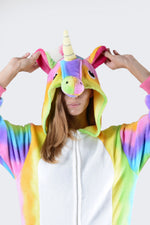 Plush Rainbow Stripe Unicorn Onesie