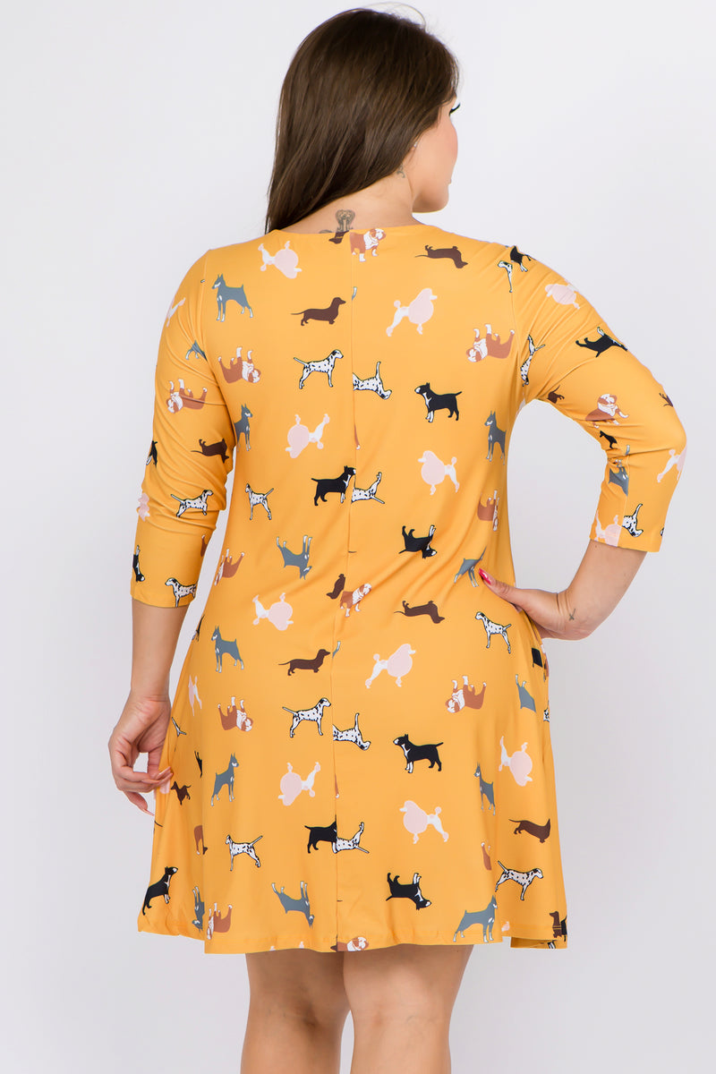 Plus Size Novelty Dog Print A-line Dress