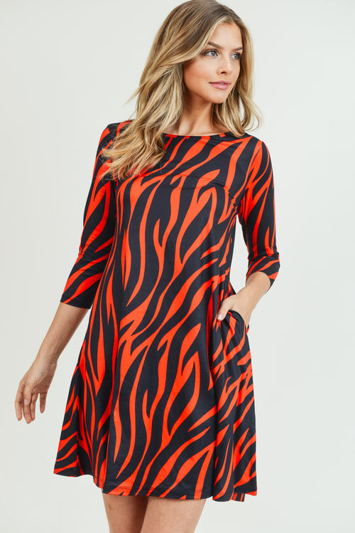 Fiery Zebra Print A-Line Dress