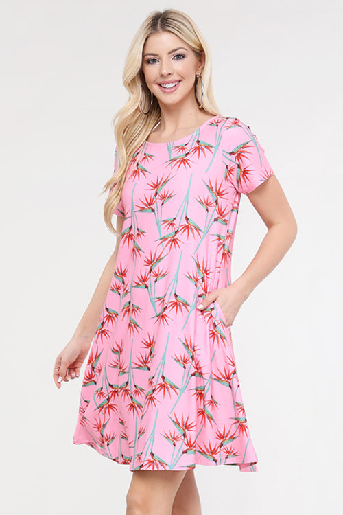 Birds Of Paradise Short Sleeve Fit & Flare Dress