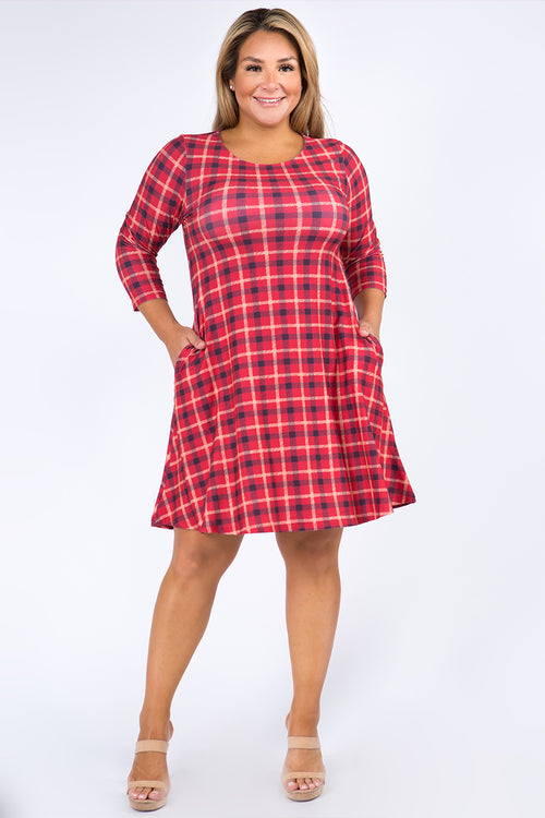 Plus Size Traditional Plaid A-line Dress