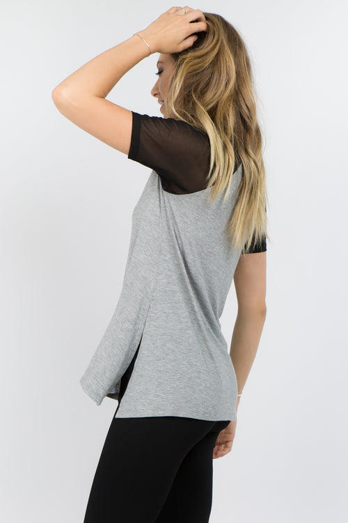 grey short sleeve oversized tee with mesh