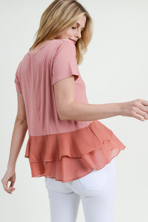 Daniella Short Sleeve Chiffon Ruffle Top