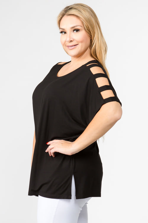 Plus Size Ladder Detail Short Sleeve Top