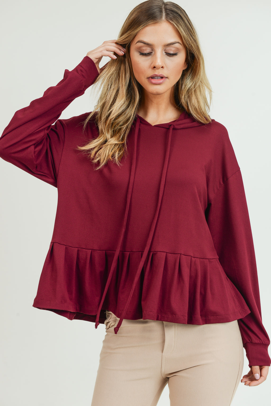 burgundy hoodie top