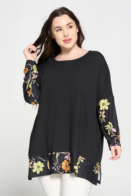 Plus Size Floral Detail Oversized Tunic Top