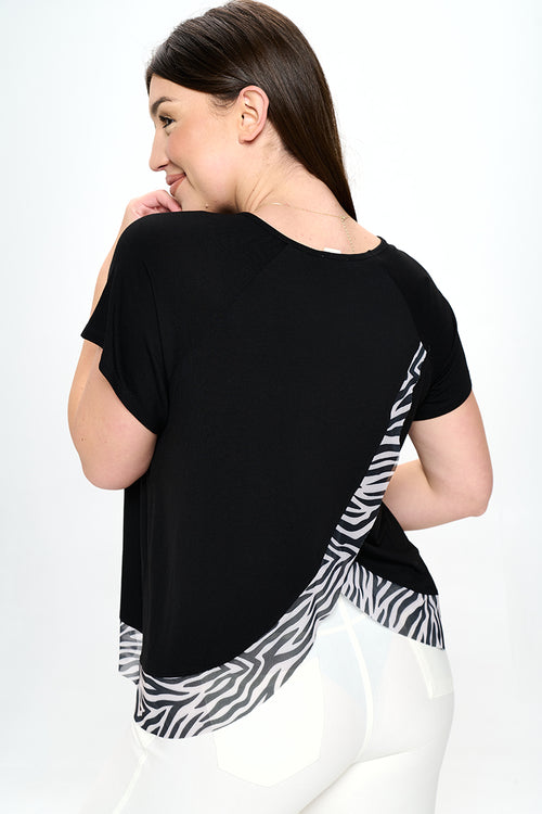 Plus Size Zebra Surplice Back Active Mesh Top