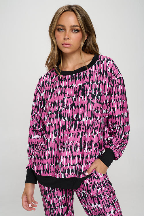 Get Into It Printed Crewneck Long Sleeve Top