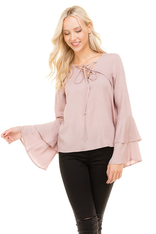 Flow Freely Lace-Up Bell Sleeve Top katambra