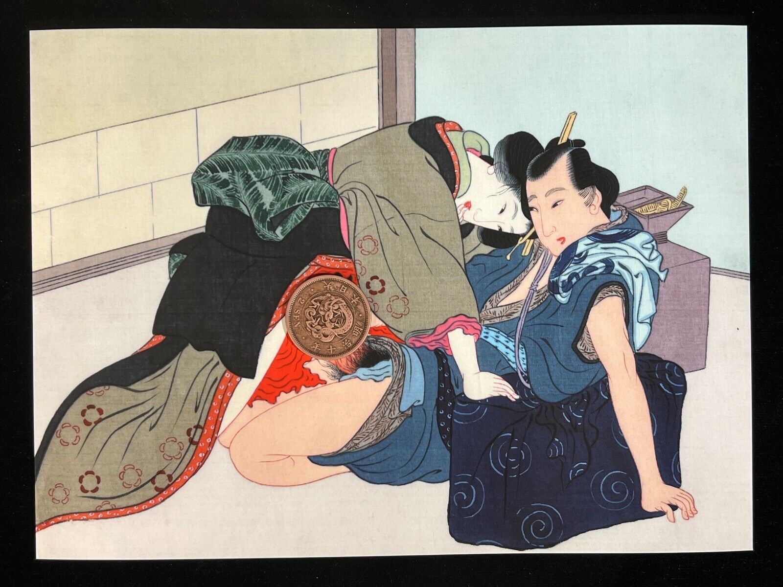 Shunga Japanese Erotic Art Giclee Print Painting On Silk 10.5" X Shogun's Gallery