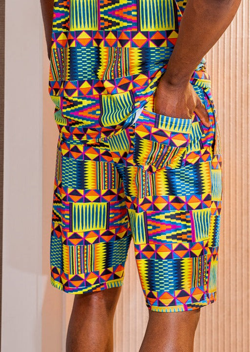 Raimi Men's African Print Sweatshorts (Canary Yellow Kente)