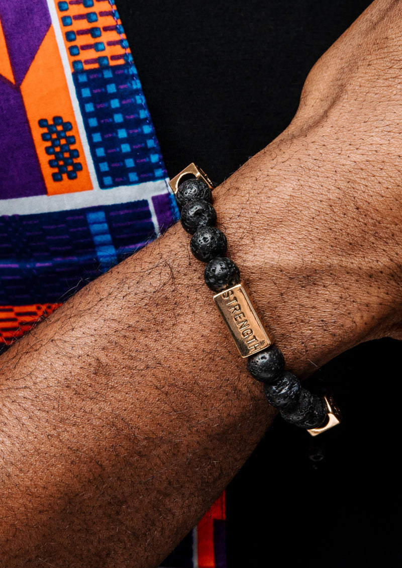 Irele Beaded Humility and Strength Adinkra Symbol Bracelet (Black)