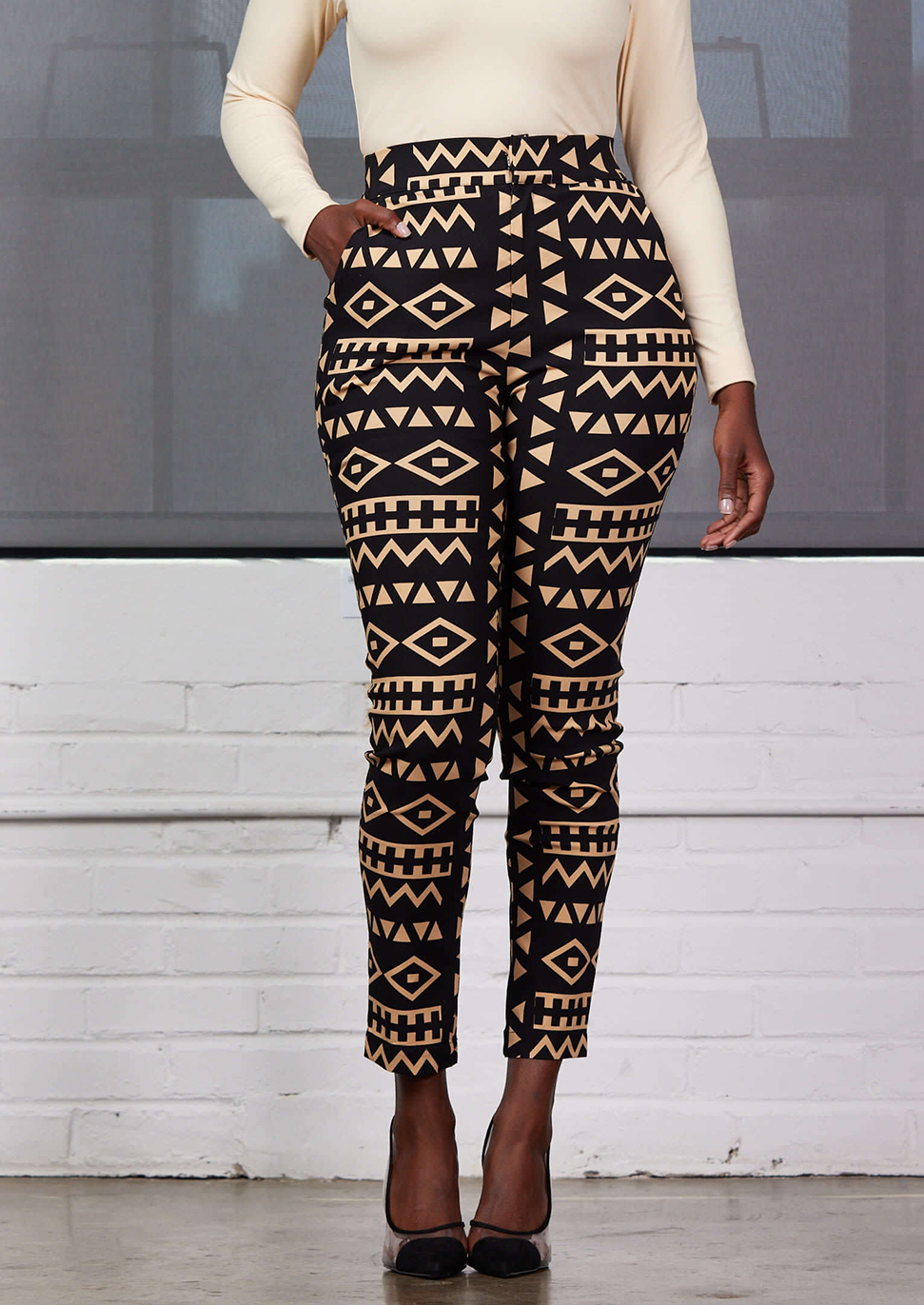 Talia Women's African Print Stretch Pants Black