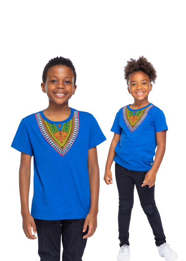 Kid's African Print Dashiki T-Shirt (Blue)