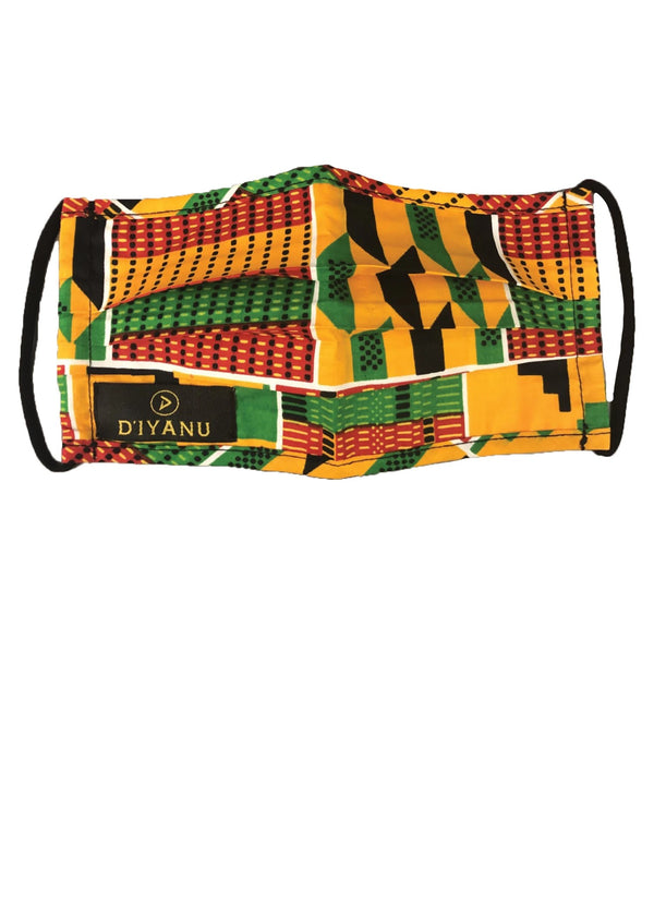 Uzo African Print 2 Layer Reusable Face Mask (Yellow Green Kente)-Clearance