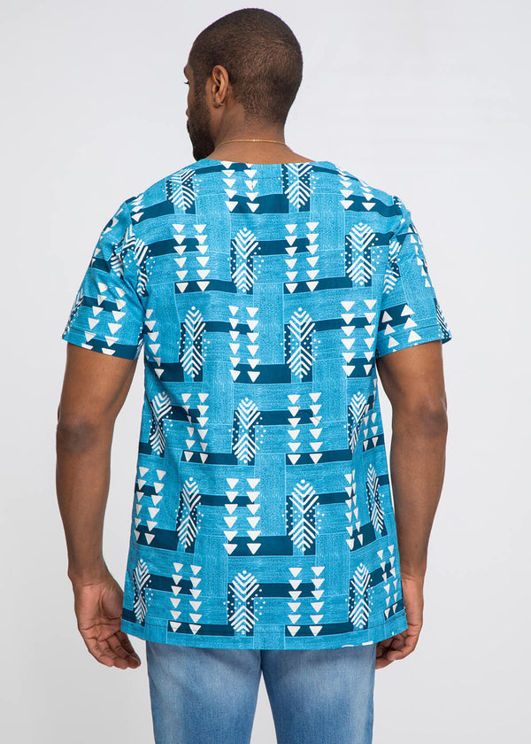 Alamini Men's African Print Men's Tunic (Navy White Mudcloth) - Clearance