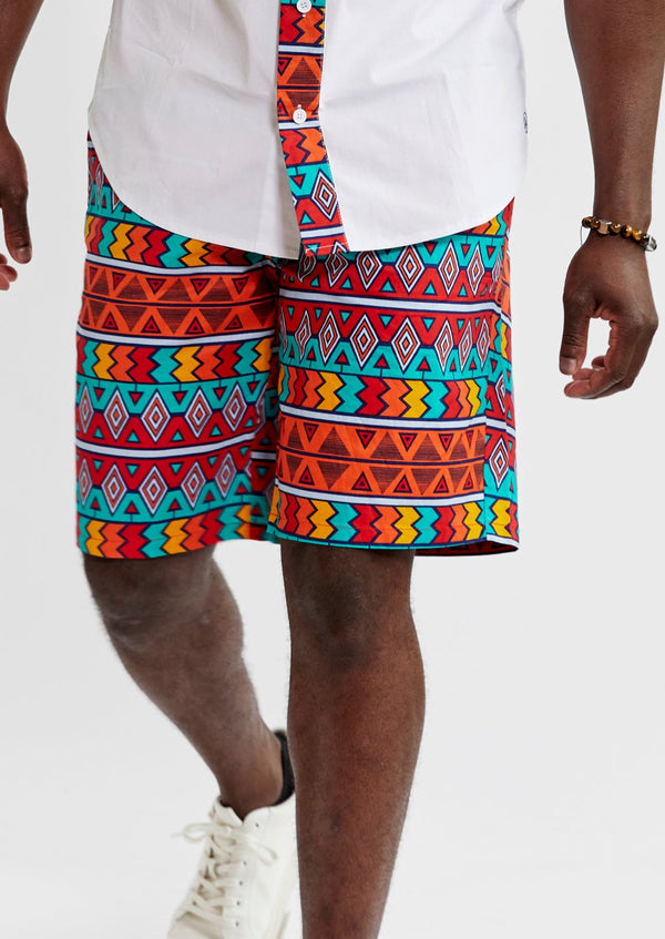 Debare Men's African Print Shorts (Rainbow Tribal) - Clearance